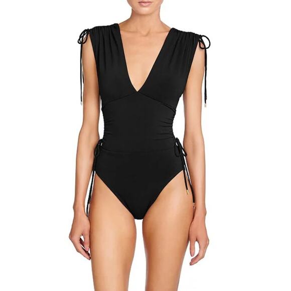ROBIN PICCONE Aubrey One-Piece Swimsuit Size 2 Black Plunging V-Neck NWT - Picture 1 of 11